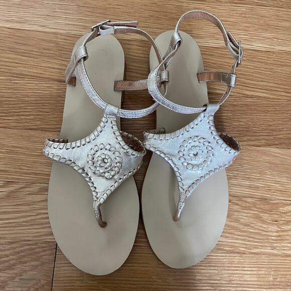 Jack Rogers Maci Ankle Strap Leather Sandals Gold Size 8 - Picture 2 of 6